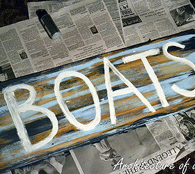how to make a shabby chic boat sign just a board and craft paint needed and a, crafts, home decor, shabby chic, Don t be afraid to freehand lettering but I d recommend pencilling in the letters to make sure everything fits
