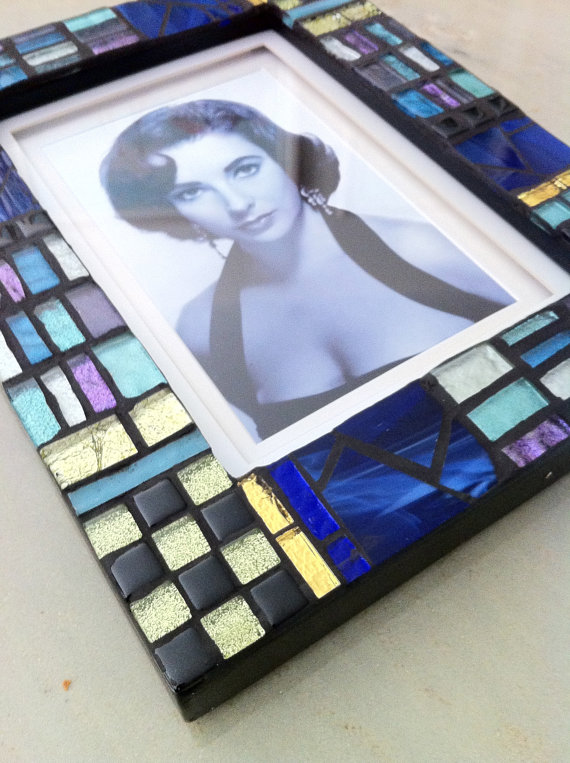 mosaic art photo frames, crafts, repurposing upcycling, 5x7 mosaic photo frame stained glass metallic crystal tiles textured mirror glass foil glass tiles