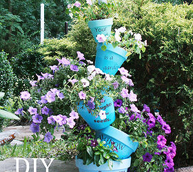 stacked ombre flower ports, flowers, gardening, stacked ombre painted terra cotta pots
