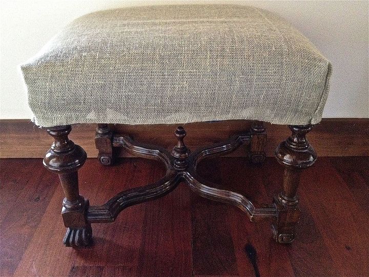 a groovy shaggy ottoman to rest my feet, flooring, painted furniture, A slip cover made from burlap