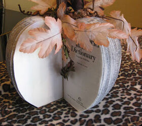 make it pretty monday features, curb appeal, home decor, painted furniture, seasonal holiday decor, Book Pages Pumpkin from