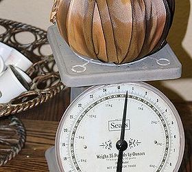 painted sears scale and ribbon pumpkin, crafts, repurposing upcycling, seasonal holiday decor, Makes a great Fall Vignette for the kitchen