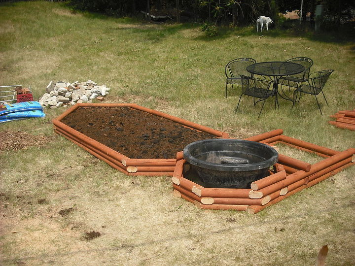 new garden and pond, flowers, gardening, hibiscus, outdoor living, ponds water features, Oh no not the way I wanted it done Wanted a continuous circle oh well haha guess it will look great he said