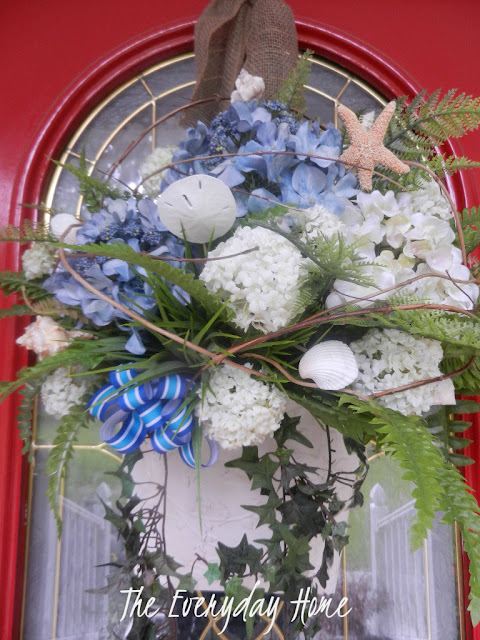 spring front door basket to summer inspired before and after, seasonal holiday d cor, wreaths, After a seaside inspired arrangement with shell accents