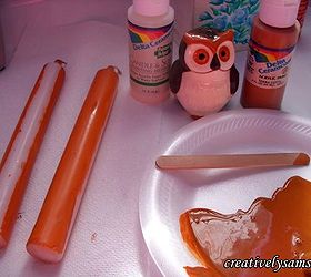 painting candles to match your decor, crafts, painting, seasonal holiday decor, Mix the medium and the paint 50 50 well I painted one section at a time When the paint had dried I turned the candle painted another coat