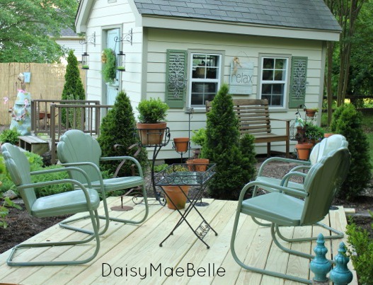 how to paint vintage metal chairs, outdoor furniture, outdoor living, painted furniture, Now we can enjoy these chairs on our new deck