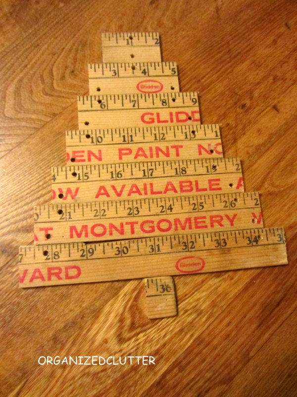 yardstick christmas tree, christmas decorations, crafts, repurposing upcycling, seasonal holiday decor, I had my husband saw a yardstick into eight pieces and drill holes in each piece to attach them with jute