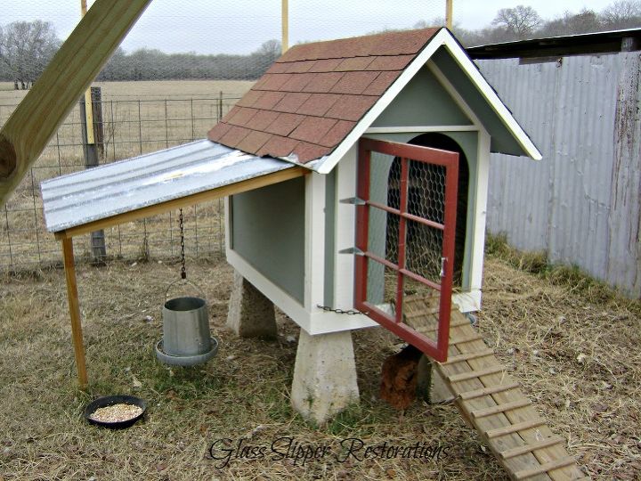 repurposed doghouse into a chicken coop, homesteading, repurposing upcycling, A foundation created from old cement piers