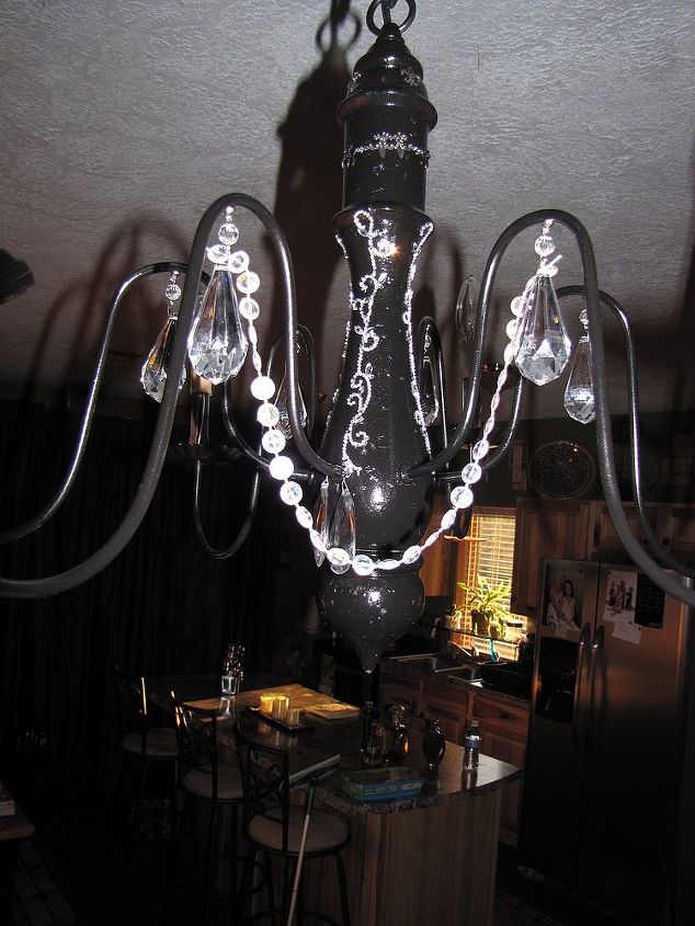 my homemade chandelier project bling, crafts, lighting, Adding crystals