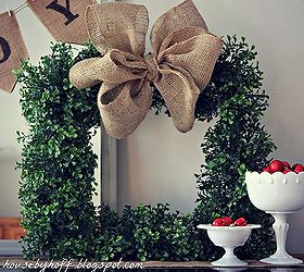DIY Square Boxwood Wreath with Burlap Bow