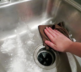 how to clean stainless steel sinks and make them shine, cleaning tips, kitchen design, Scrub with baking soda