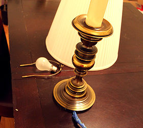 lamp makeover how to spray paint a brass lamp, Removed all the main pieces and taped it up