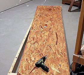 easy storage idea, shelving ideas, storage ideas, woodworking projects, Each shelf is 8 feet long and 2 feet wide to minimize cutting of materials They are easy to assemble from 2 x 4 s and 1 2 osb The big box stores can cut the osb down for you at little or no charge