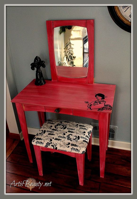 outdated vanity turned asian inspired beauty, home decor, painted furniture, the Finished vanity