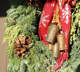 antique christmas decor, christmas decorations, repurposing upcycling, seasonal holiday decor, wreaths, Antique bells used in wreath for front door