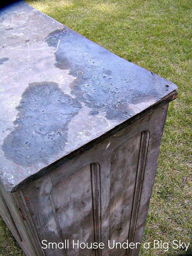 information on this cupboard style age etc, painted furniture, I removed the tin from the top sanded it down which I believe is oak This is now stained a lovely dark walnut