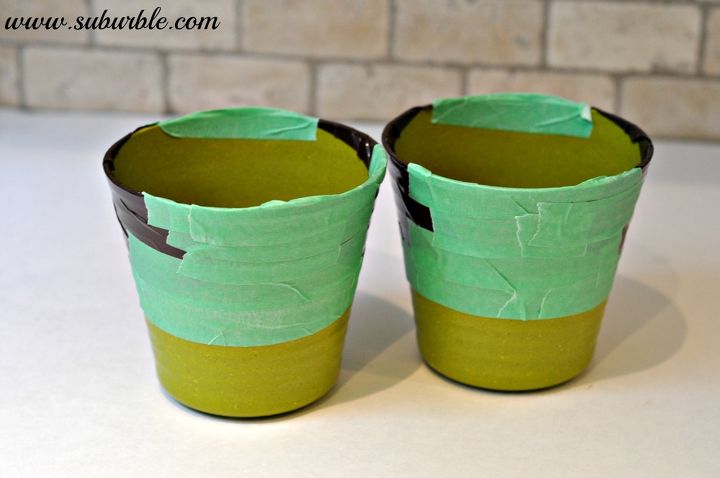 add glamour to your flower pots, crafts, flowers, gardening, Curved surfaces are hard to navigate use smaller pieces of tape in order to get a smooth line