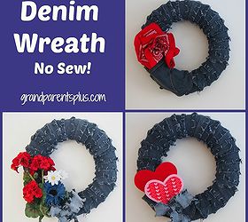 denim wreath no sew, crafts, home decor, wreaths, Versitile denim wreath for any season