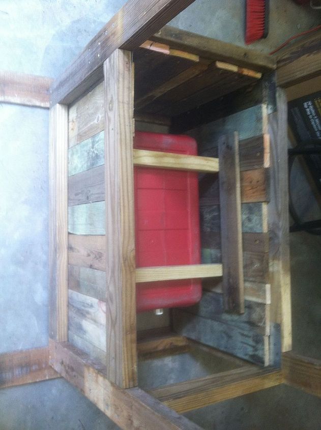rustic cooler, diy, outdoor living, woodworking projects, Upside down to level cooler