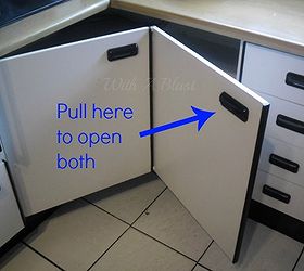 create easy access to the kitchen corner cabinets, Only one handle to open the bigger single cabinet now the handle on the left is purely for visual effect
