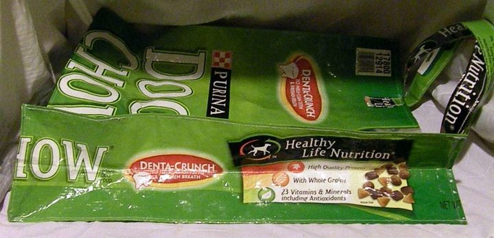 recycled pet food bags, repurposing upcycling, Grocery bag