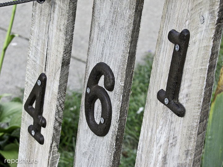 house numbers for ugly railing, curb appeal, pallet