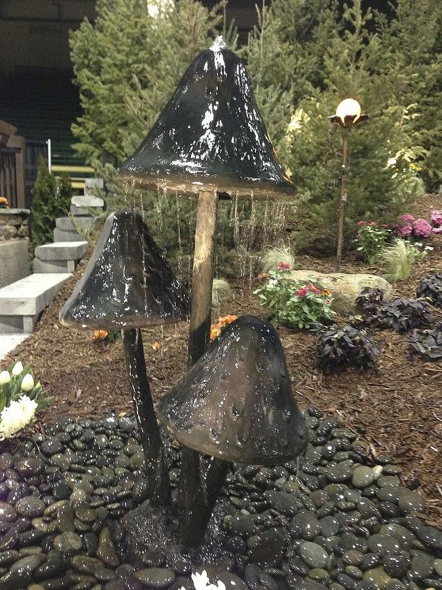 fountains and small water features, landscape, outdoor living, ponds water features, These mushrooms would be right at home in a fairy garden