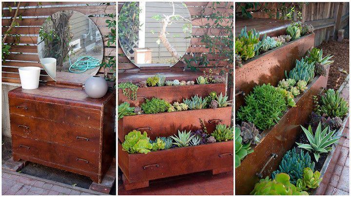 reuse and renew, gardening, repurposing upcycling, Use an old dresser to create a small garden space