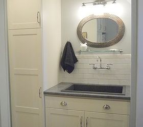 laundry room makeover in 1918 farmhouse, doors, home decor, home improvement, laundry rooms, Sink and closet to store my central vac and mops tucked in under the stairs where and open closet was