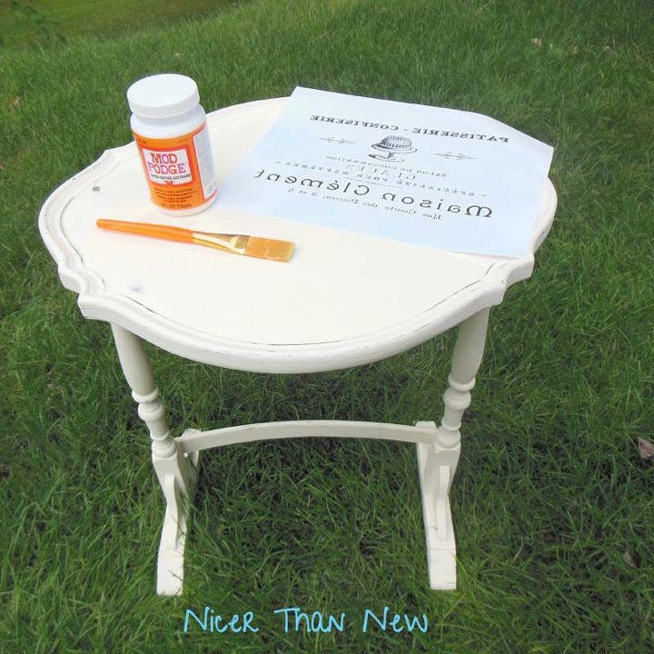 french graphic table, chalk paint, painted furniture, Do not add too much Mod Podge or it will dry thick and be somewhat visible
