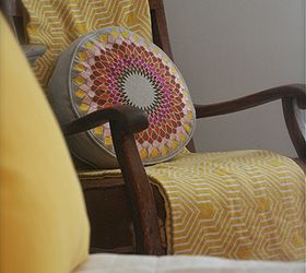 a yellow and gray master bedroom, bedroom ideas, home decor, My grandmother s rocker looks fresh with a new pillow and throw