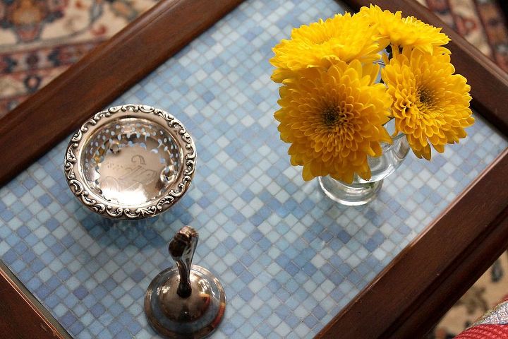 give a table top a mosaic look on the cheap, crafts, painted furniture, Faux mosaic table top
