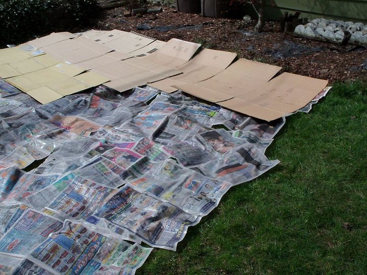 transformando meu quintal em um jardim secreto parte 1, cubra o jornal com papel o