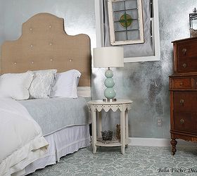 goodbye carpet hello stenciled floor with annie sloan chalk paint, bedroom ideas, chalk paint, flooring, painting, The completed floor Wall treatment is a silver foil decorative finish