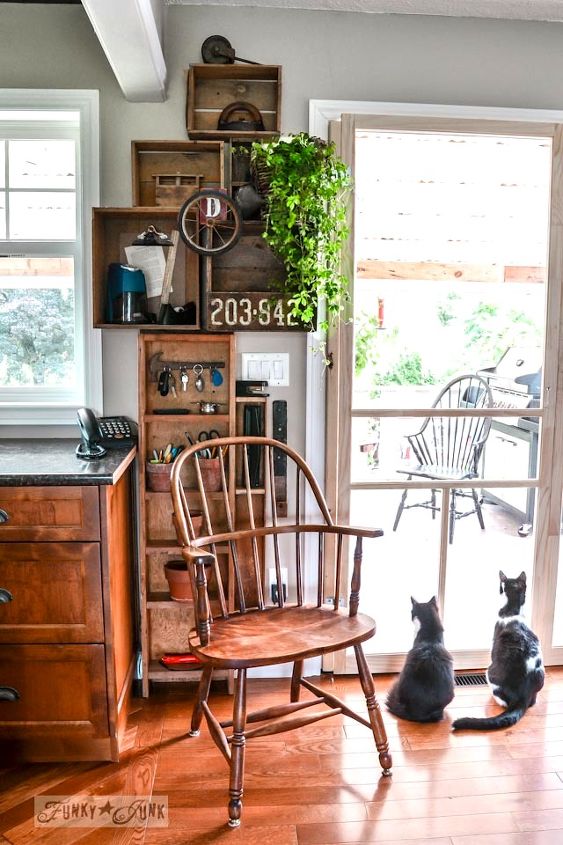 make more kitchen space with an old crates phone station, home decor, kitchen design, repurposing upcycling, shelving ideas, storage ideas, Stacking old crates on top of a little shelf
