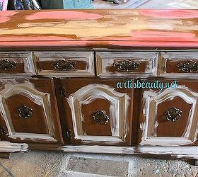 my super shabby buffet makeover and my 15 minutes of fame upcycling, crafts, home decor, painted furniture, repurposing upcycling, I started layering on my paints before I even got the hardware off Can you tell I was a bit excited to work on this