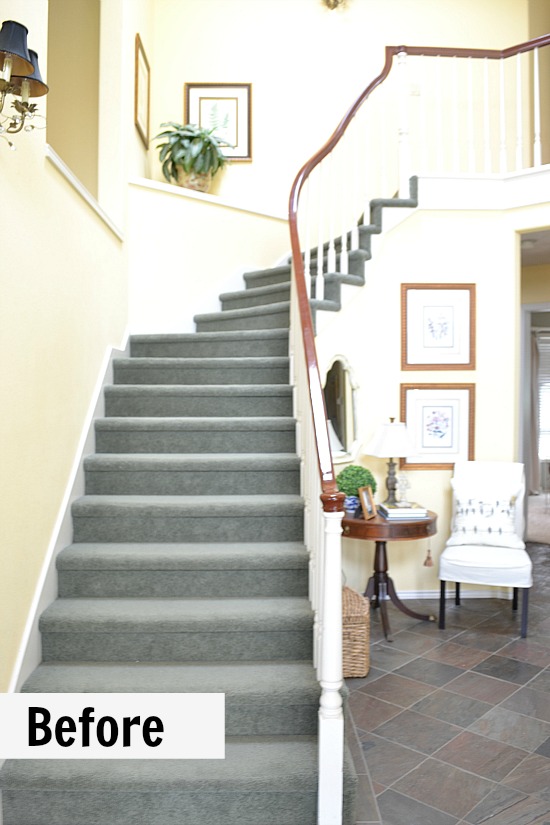 staircase and foyer makeover, flooring, home decor, stairs, Staircase and entry BEFORE