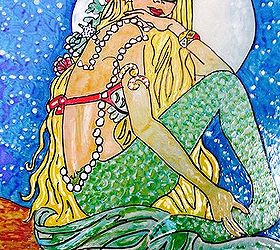 Thrift Store Frame hand painted Stain Glass Mermaid