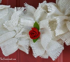 easy to make ruffled burlap valentine s wreath, crafts, seasonal holiday decor, valentines day ideas, wreaths, these ruffles have roses