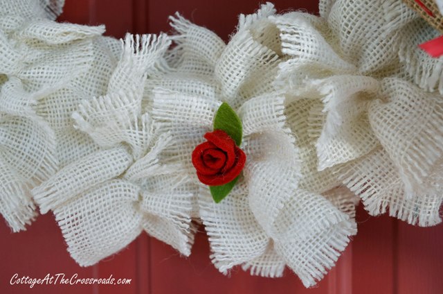 easy to make ruffled burlap valentine s wreath, crafts, seasonal holiday decor, valentines day ideas, wreaths, these ruffles have roses