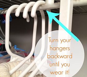6 secrets for closet organization tips tricks, closet, organizing, TIP 4 TURN THE HANGERS THE WRONG WAY At the beginning of the season turn hangers the wrong way and after you wear something hang it back up the RIGHT way You can tell in a glance what you ve worn and what you haven t
