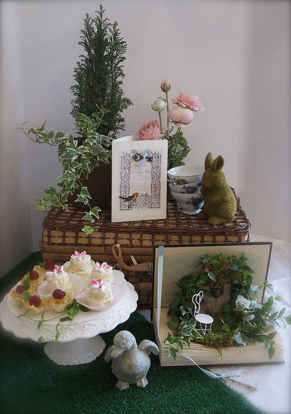 mini garden in a book, crafts, home decor, Used with tablescape for secret garden tea party
