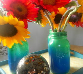 ombre mason jars, crafts, mason jars, painting, repurposing upcycling, I love the translucent effect the paint has on the finished jars