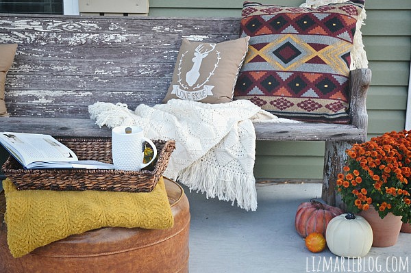 fall porch, curb appeal, outdoor living, seasonal holiday decor, The large pillows are from Target the others from Etsy
