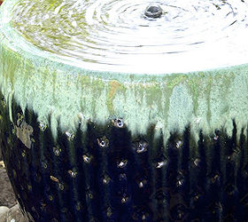 a water feature for a shade garden, gardening, ponds water features, The water will trickle down the outside of the pot to be recycled through the pump system hidden at the bottom in a catch basin
