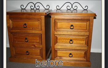 Before & after bedside tables. I painted them with homemade chalk pain