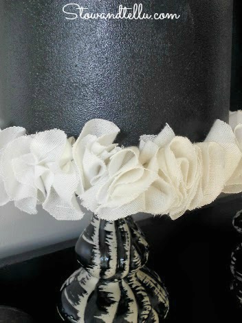 ruffle trimmed lamp shades with glam, crafts, home decor, Layering the circle back and forth along the edge of the shade created a ruffle look that seemed to work out well