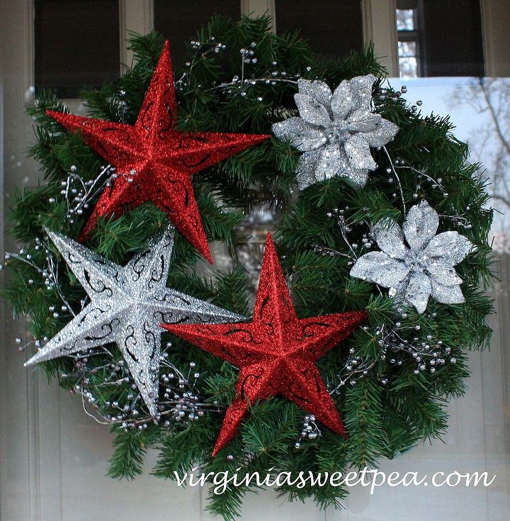 six christmas wreaths to inspire, christmas decorations, crafts, doors, seasonal holiday decor, wreaths, Faux evergreen wreath decorated with dollar store gittered ornaments