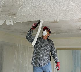 removing a textured ceiling, diy, home maintenance repairs, how to, paint colors, wall decor, When it comes to houses built from the 1960s to late 80s nothing says needs updating quite like popcorn aka acoustic or cottage cheese ceilings