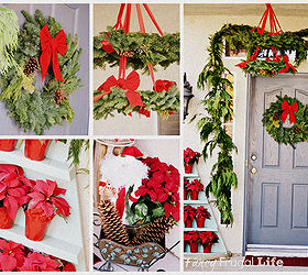 diy poinsettia tree shelf wreath chandelier and my christmas porch, christmas decorations, crafts, seasonal holiday decor, wreaths